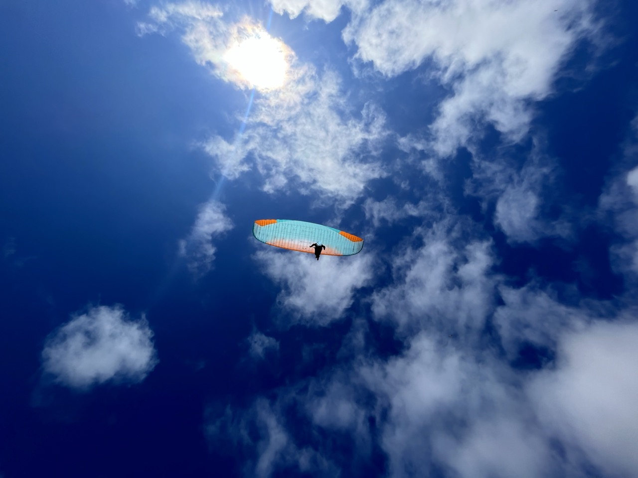 Paragliding am Vejers Strand mit Wohnmobilen im Hintergrund
